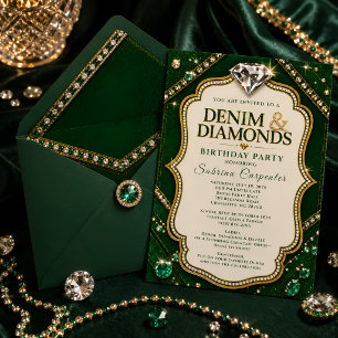 Invitación Fiesta de cumpleaños de Denim Esmeralda y Diamante