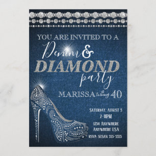 Invitación Fiesta de cumpleaños de Denim y Diamond, elegante,