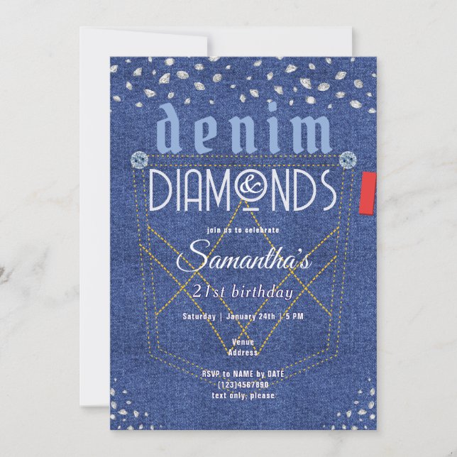 Invitación Fiesta de cumpleaños de Denim y Diamonds (Anverso)