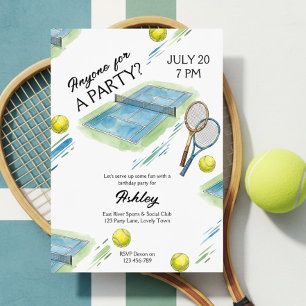Invitación Fiesta de Cumpleaños de Deportes para Todos: Tenis