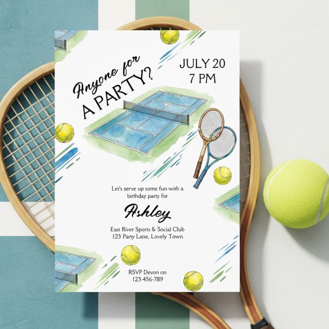 Invitación Fiesta de Cumpleaños de Deportes para Todos: Tenis (Tennis themed party invitation by Darling & May)