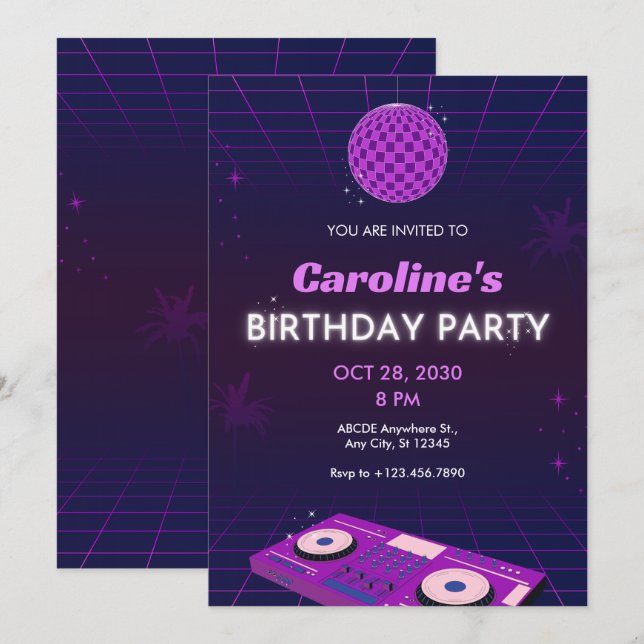 INVITACIÓN FIESTA DE CUMPLEAÑOS DE DÍA DE DIVERSIÓN DE DÍA DE (Anverso / Reverso)