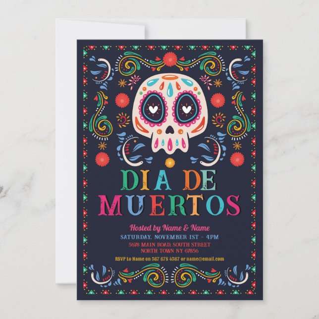 Invitación Fiesta de cumpleaños de Dia De Muertos Skull Mexic (Anverso)