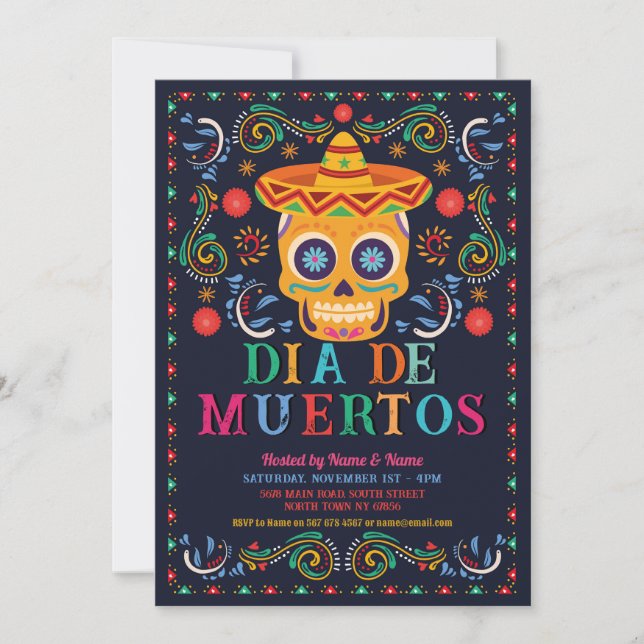 Invitación Fiesta de cumpleaños de Dia De Muertos Skull Mexic (Anverso)