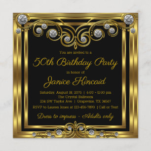 Invitación Fiesta de Cumpleaños de Diamantes de Oro Negro Ele