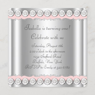 Invitación Fiesta de cumpleaños de diamantes rosados rosa y p