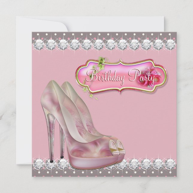 Invitación Fiesta de Cumpleaños de Diamond High Heel Shoe Pin (Anverso)