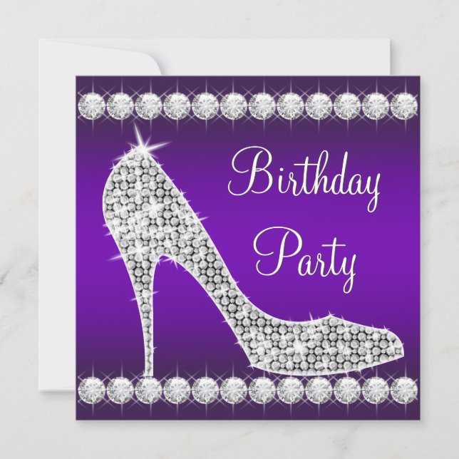 Invitación Fiesta de cumpleaños de Diamond Purple High Heel S (Anverso)