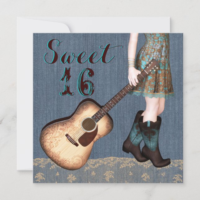 Invitación Fiesta de Cumpleaños de Dieciséis de Vaquera (Anverso)