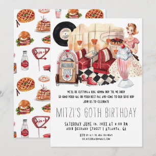 Invitación Fiesta de cumpleaños de Diner Sock Hop de los 50