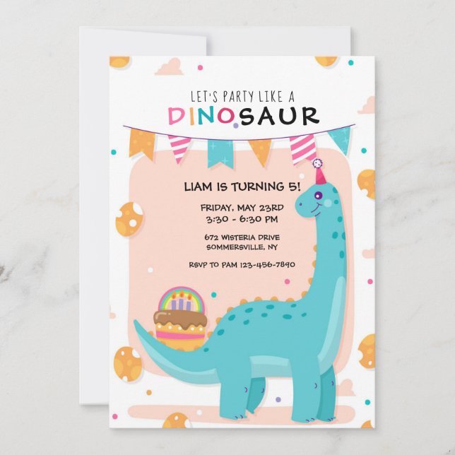 Invitación Fiesta de cumpleaños de Dino  (Anverso)