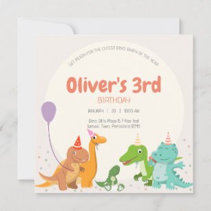 Invitación Fiesta de Cumpleaños de Dino Adorable 3er Cumpleañ