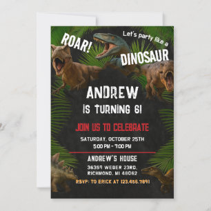 Invitación fiesta de cumpleaños de Dino Boy Dinosaur