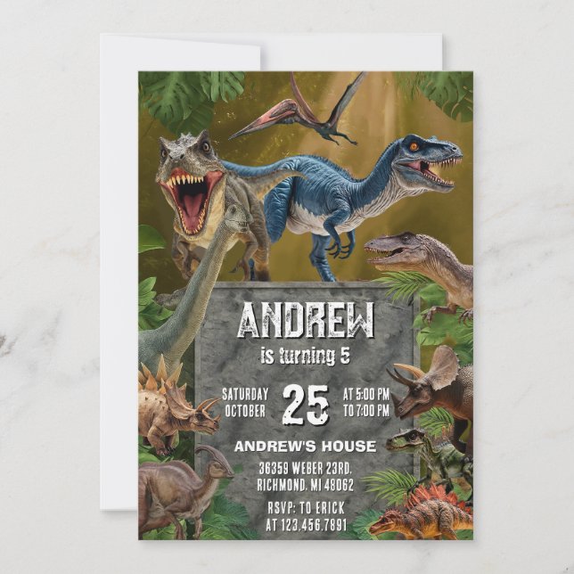 Invitación Fiesta de cumpleaños de Dino Boy Dinosaur Personal (Anverso)