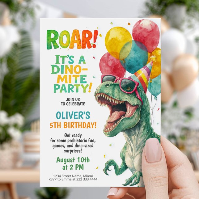 Invitación Fiesta de cumpleaños de Dino con globos (Subido por el creador)