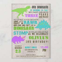 Invitación fiesta de cumpleaños de dino dig de dinosaurio chi