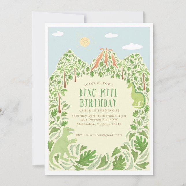 Invitación Fiesta de cumpleaños de Dino-mite (Anverso)