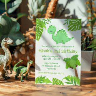 Invitación Fiesta de cumpleaños de Dino-Mite Verde y Azul