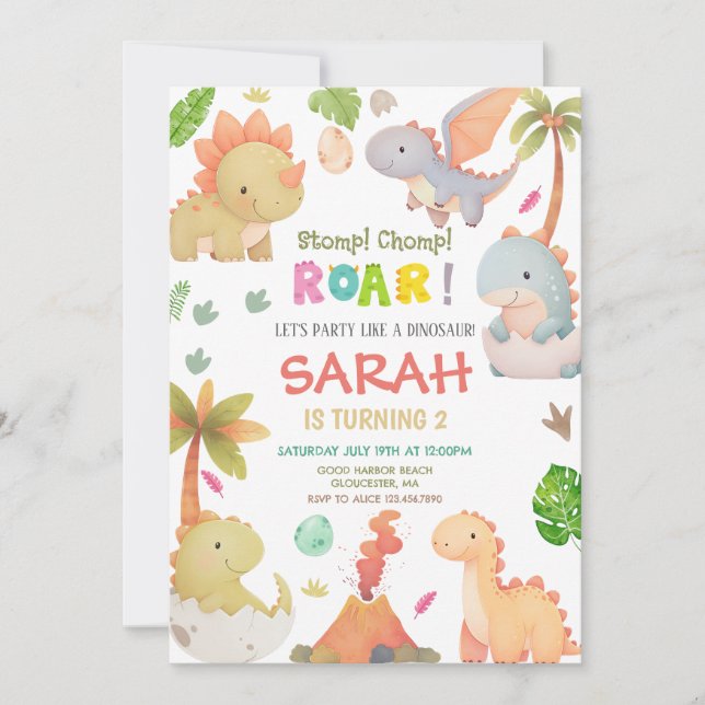 Invitación Fiesta de cumpleaños de Dinosaur (Anverso)