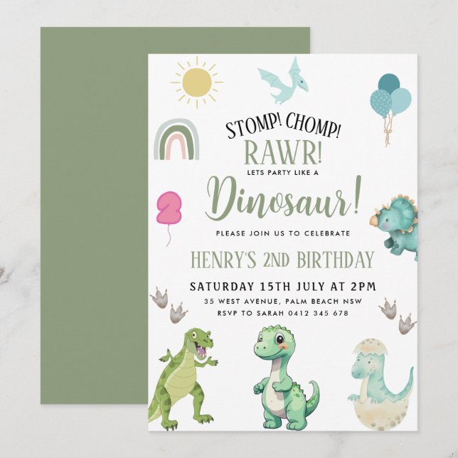 Invitación Fiesta de cumpleaños de Dinosaur (Anverso / Reverso)