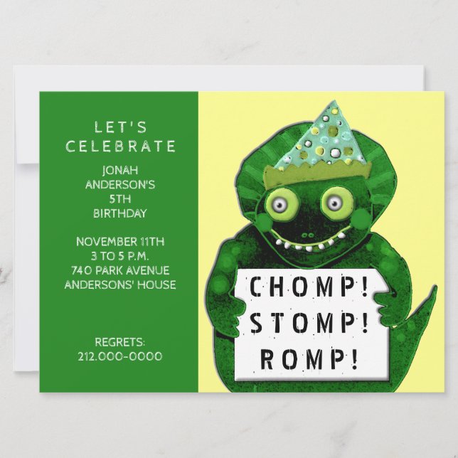 Invitación Fiesta de cumpleaños de Dinosaur (Anverso)
