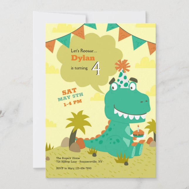 Invitación Fiesta de cumpleaños de Dinosaur (Anverso)