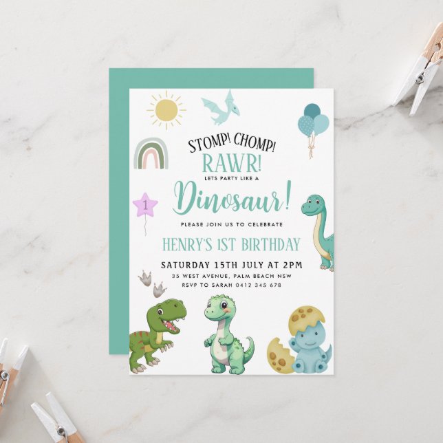 Invitación Fiesta de cumpleaños de Dinosaur (Anverso/Reverso In Situ)