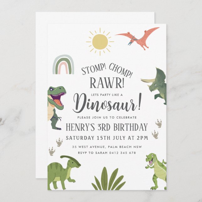 Invitación Fiesta de cumpleaños de Dinosaur (Anverso / Reverso)