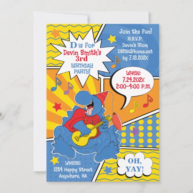 Invitación Fiesta de cumpleaños de Dinosaur (Anverso)