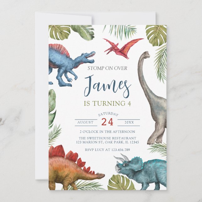 Invitación Fiesta de cumpleaños de Dinosaur (Anverso)