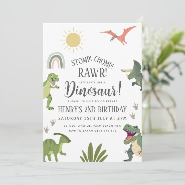 Invitación Fiesta de cumpleaños de Dinosaur (Anverso de pie)