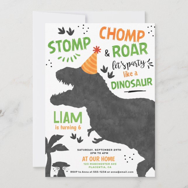 Invitación Fiesta de cumpleaños de Dinosaur (Anverso)