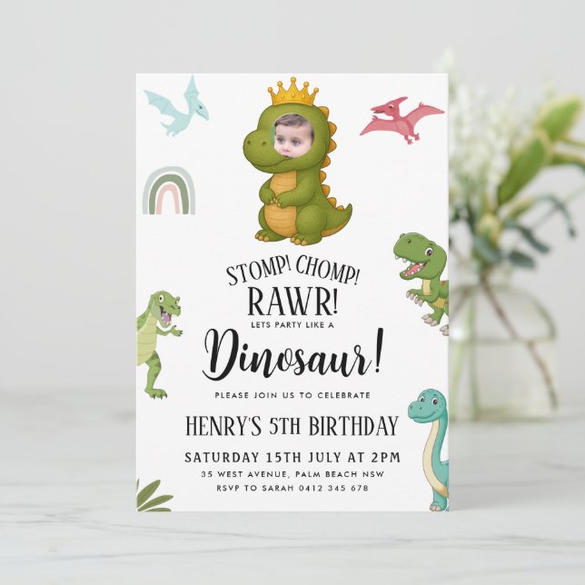 Invitación Fiesta de cumpleaños de Dinosaur (Anverso de pie)