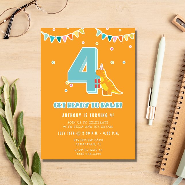 Invitación Fiesta de cumpleaños de Dinosaur 4º niño (Subido por el creador)
