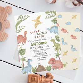 Invitación Fiesta de cumpleaños de Dinosaur acuarcolor