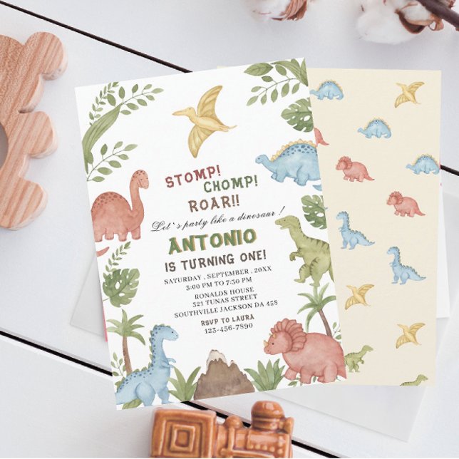 Invitación Fiesta de cumpleaños de Dinosaur acuarcolor (Subido por el creador)