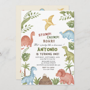 Invitación Fiesta de cumpleaños de Dinosaur acuarcolor