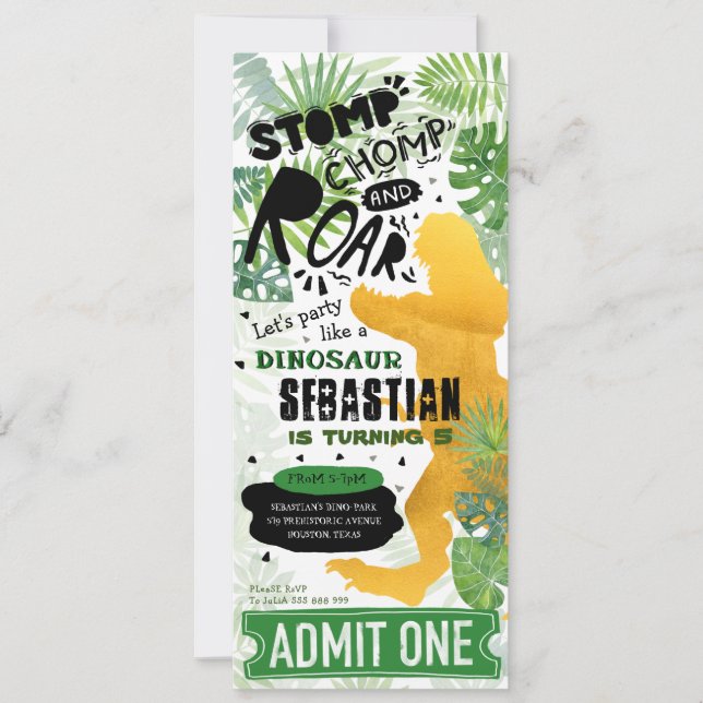 Invitación Fiesta de cumpleaños de Dinosaur Gold (Anverso)