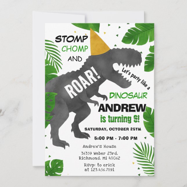 Invitación fiesta de cumpleaños de Dinosaur personalizado (Anverso)