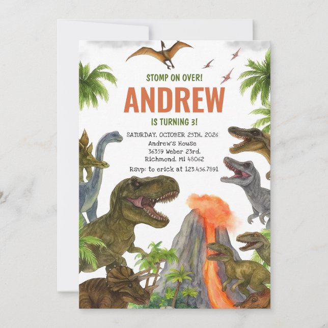 Invitación Fiesta de cumpleaños de Dinosaur personalizado (Anverso)