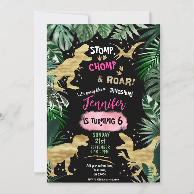 Invitación Fiesta de cumpleaños de Dinosaur Roar (Anverso)