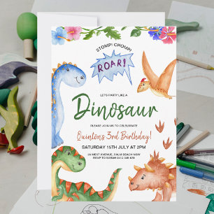 Invitación Fiesta de cumpleaños de Dinosaur Stomp Chomp Rawr