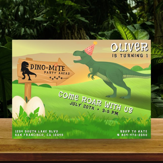Invitación Fiesta de cumpleaños de Dinosaur T-Rex Dino-Mite (Dinosaur T-Rex Dino-Mite Birthday Party Invitation
)