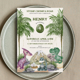 Invitación Fiesta de cumpleaños de Dinosaur T-rex Watercolor