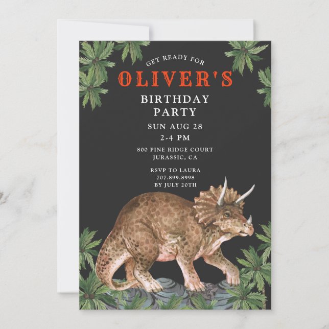 Invitación Fiesta de cumpleaños de Dinosaur Triceratops Kid (Anverso)
