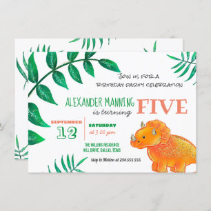 Invitación Fiesta de cumpleaños de Dinosaur Triceratops Nar