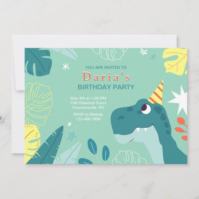 Invitación Fiesta de Cumpleaños de Dinosaurio (Anverso)