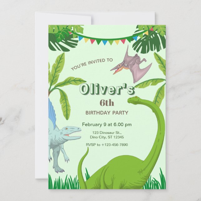 Invitación Fiesta de cumpleaños de dinosaurio (Anverso)