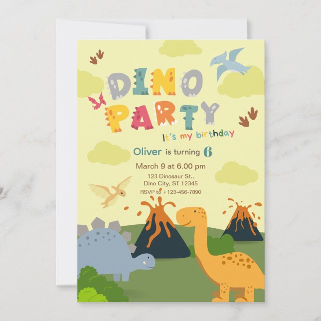 Invitación Fiesta de cumpleaños de dinosaurio (Anverso)
