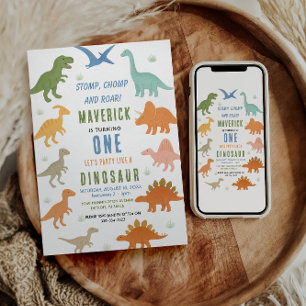 Invitación Fiesta de cumpleaños de dinosaurio 1er aniversario